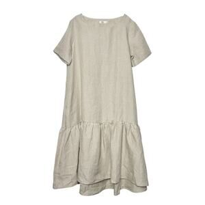 Patis Project Linen Short Sleeve Midi Dress Taupe Lagenlook Size XL